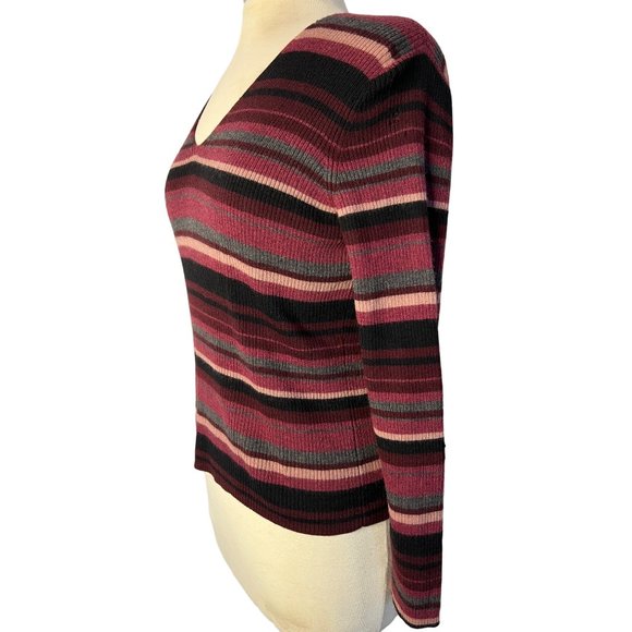Valerie Stevens Separates Large Wool Sweater Purple Striped Long Sleeve FLAW - Picture 3 of 16